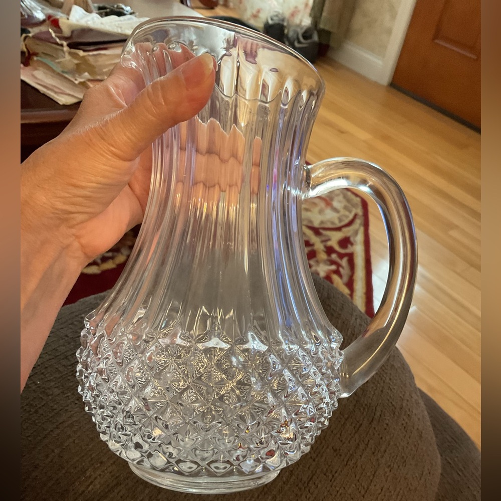 VTG Longchamp Crystal D’Arques Diamond Cut 24% Lead Crystal Clear Pitcher EUC - Picture 4 of 9